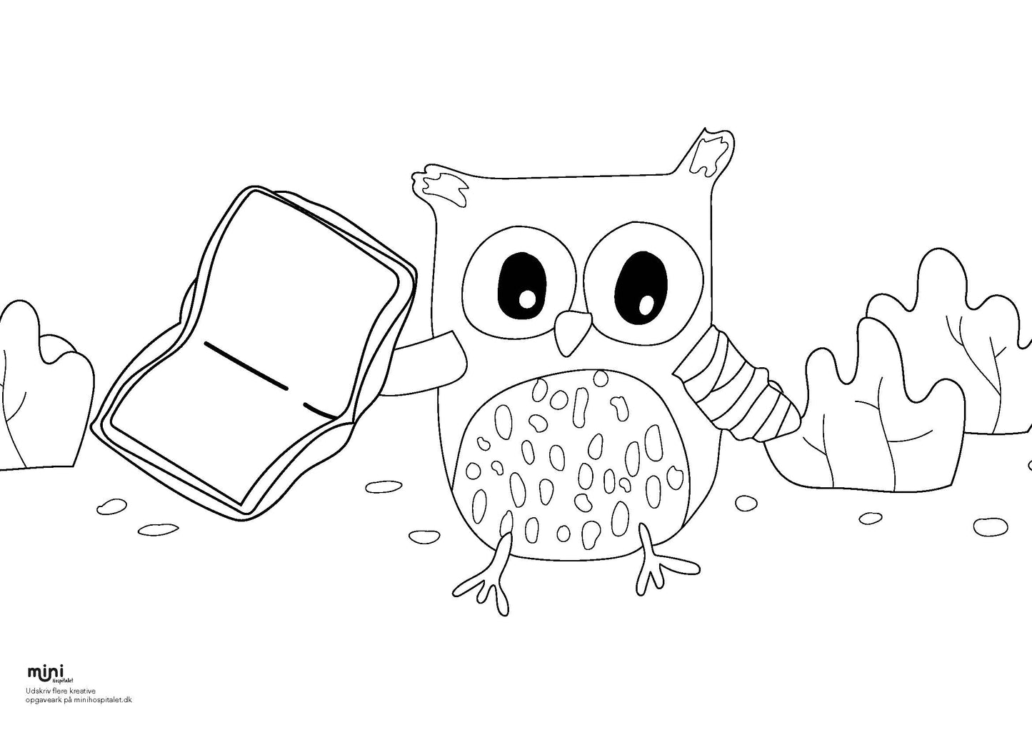 Udskriv & farvelæg - Ugle med bog