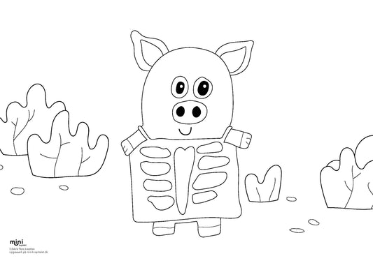 Udskriv & farvelæg- Gris med røntgen