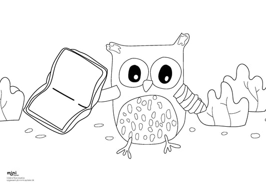 Udskriv & farvelæg - Ugle med bog